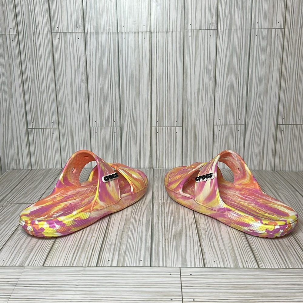 Crocs Women’s Classic Marbled Slides Orange Pink Yellow Sandals Size W 10 M 8 - Picture 4 of 9